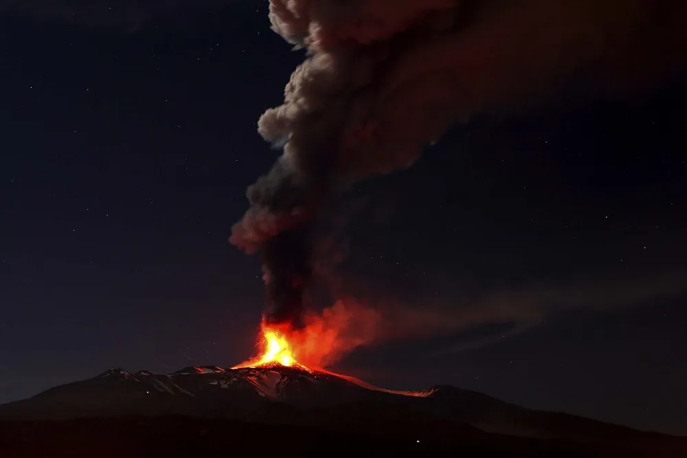 Mount Etna Lights up Sicily