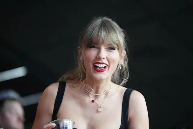 Recording artist Taylor Swift, looks on before Super Bowl LVIII between Kansas City Chiefs and San Francisco 49ers at Allegiant Stadium in Paradise, Nevada on February 11, 2024. (Photo by Joe Camporeale/USA TODAY Sports)