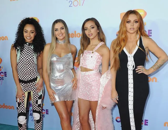 (L-R) Singers Leigh-Anne Pinnock, Perrie Edwards, Jesy Nelson, and Jade Thirlwall of Little Mix arrive at the Nickelodeon's 2017 Kids' Choice Awards at USC Galen Center on March 11, 2017 in Los Angeles, California. (Photo by Jon Kopaloff/FilmMagic)