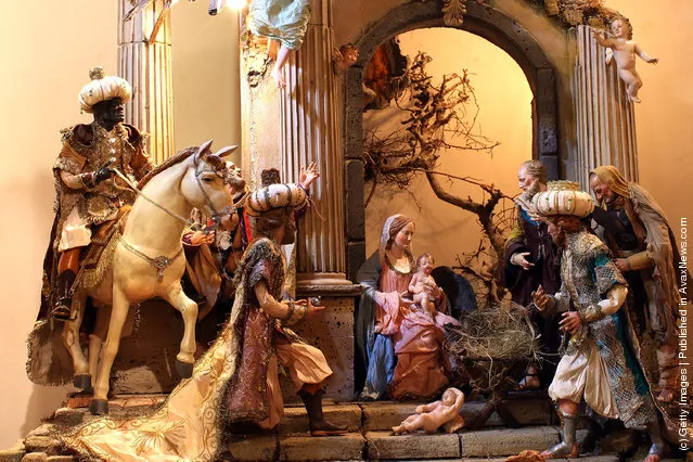 Neapolitan Christmas Nativity figurines on display at 'Maestri Ferrigno', which opened in 1836, at Via San Gregorio Armeno