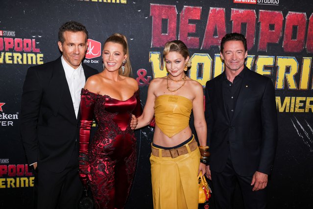 Actors Ryan Reynolds, Blake Lively, Gigi Hadid and Hugh Jackman attend the premiere of “Deadpool and Wolverine” in New York City, New York, U.S., July 22, 2024. (Photo by Caitlin Ochs/Reuters)