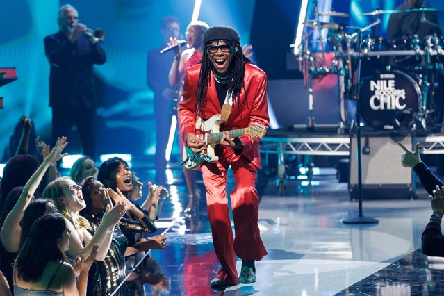 In this image released on October 6, 2024, musician Nile Rodgers and Chic perform at the American Music Awards 50th Anniversary Special in Los Angeles, California. (Photo by Rich Polk/Penske Media via Getty Images)