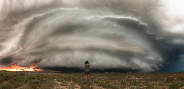 A man has photographed a stunning set of images of beauty and the beast – as his wife poses in front of epic storms. Nicolaus Wegner, 34, snaps other half Daow, 32, dangerously close to tornadoes and lightning storms. (Photo by Nicolaus Wegner/Caters News)