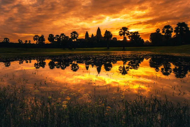 Sun rises over the 5 towers of Angkor. (Photo by Alex Teuscher/Caters News)