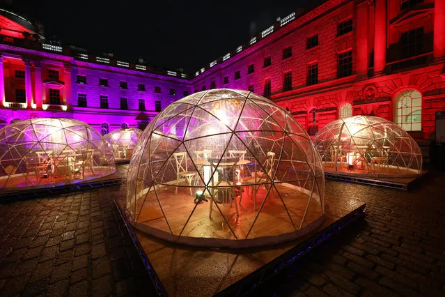 Pop-up winter domes are installed in the courtyard in preparation for a new dining experience, open to the public from December 3rd to January 1st, ahead of todays re-opening at Somerset House on December 03, 2020 in London, England. (Photo by Tim P. Whitby/Getty Images)