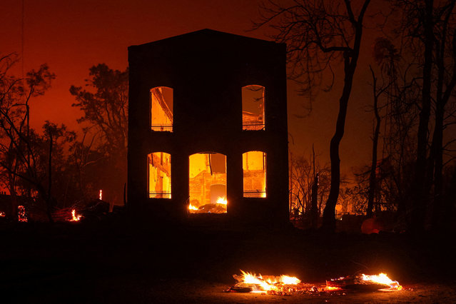 A property on fire following the 6-5 Fire in Chinese Camp in Tuolumne County, California, on September 2, 2025. (Photo by Tracy Barbutes/Reuters)