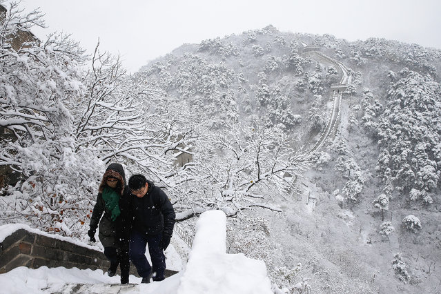 The Mutianyu Great Wall is seen covered in snow at Huairou District on November 22, 2015 in Beijing, China. (Photo by Lintao Zhang/Getty Images)