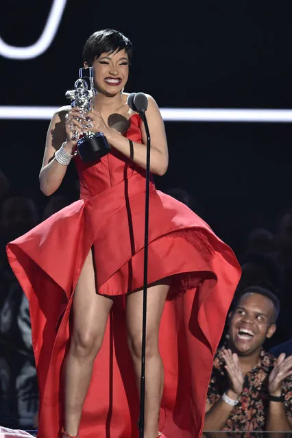 Cardi B speaks onstage at the MTV Video Music Awards at Radio City Music Hall on Monday, August 20, 2018, in New York. (Photo by Chris Pizzello/Invision/AP Photo)