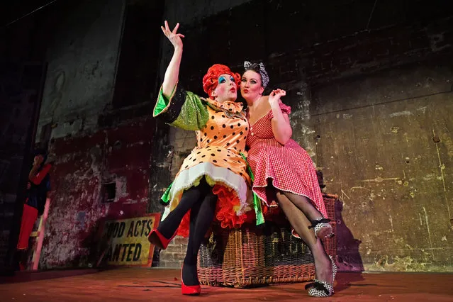 Cast members of Aladdin being performed at the Panoptican theatre hold a media call on December 6, 2016 in Glasgow, Scotland. The pantomime is being staged to raise funds for the Glasgow Britannia Panopticon which is due to celebrate its one hundred and sixtieth birthday next year, and is the worlds oldest surviving music hall. (Photo by Jeff J. Mitchell/Getty Images)