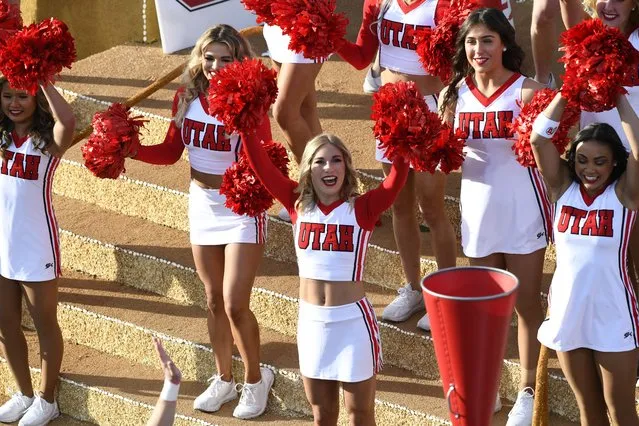 Utah Utes Cheerleaders perform in the 134th Rose Parade Presented by Honda on January 02, 2023 in Pasadena, California. (Photo by Jerod Harris/Getty Images)