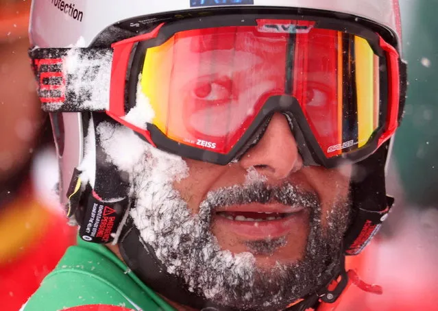 Arif Mohd Khan of team India reacts after his run during the Men's Giant Slalom Run 2 on day nine of the Beijing 2022 Winter Olympic Games at National Alpine Ski Centre on February 13, 2022 in Yanqing, China. (Photo by Jorge Silva/Reuters)