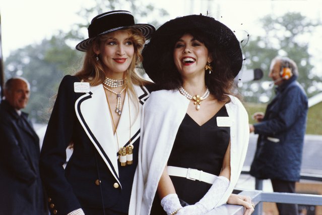 Hawaiian born model, Marie Helvin, with the American model and wife of Mick Jagger, Jerry Hall, at Royal Ascot, United Kingdom in 1982. (Photo by Hulton Archive/Getty Images)