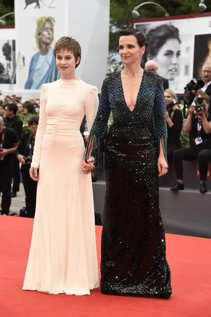 Lou de Laage and Juliette Binoche attend a premiere for “The Wait” during the 72nd Venice Film Festival at Palazzo del Casino on September 5, 2015 in Venice, Italy. (Photo by Ian Gavan/Getty Images)