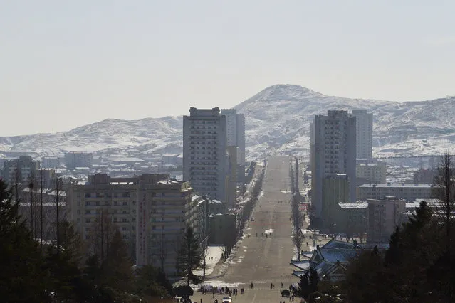 The empty snow-covered streets of the capital in February 2013, in Pyongyang, North Korea. (Photo by Andrew Macleod/Barcroft Media)