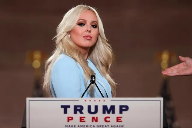 Production staffers help Tiffany Trump as she delivers a pre-recorded speech to the largely virtual Republican National Convention broadcast from the Mellon Auditorium in Washington, U.S., August 25, 2020. (Photo by Jonathan Ernst/Reuters)