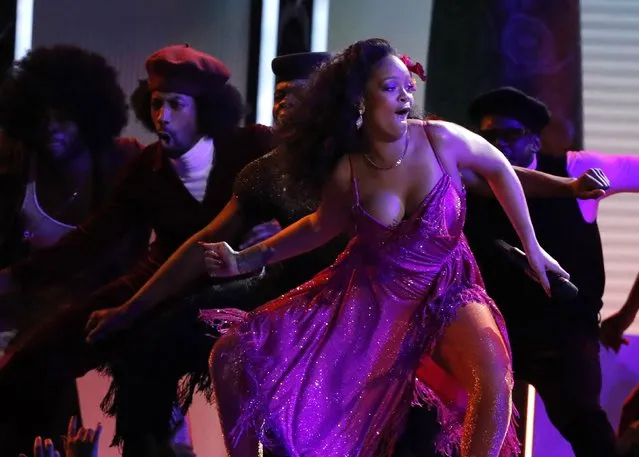 Recording artist Rihanna performs “Wild Thoughts” onstage during the 60th Annual GRAMMY Awards at Madison Square Garden on January 28, 2018 in New York City. (Photo by Lucas Jackson/Reuters)