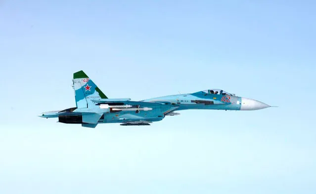 Picture of Russian SU-27 fighter violating Finland's airspace near Porvoo, Finland, early October 7, 2016. (Photo by Reuters/Finnish Air Force)