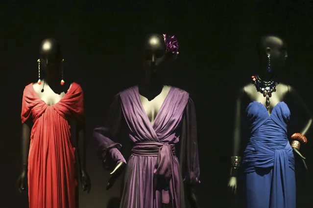 Dresses are displayed in the Yves Saint Laurent museum, in Marrakesh, Morocco, Thursday, October 19, 2017. The Yves Saint Laurent museum in Marrakech, the sunny Moroccan city beloved by the late French designer, opened its doors to the public Thursday. The highly-anticipated opening comes less than three weeks since the inauguration of a museum dedicated to the fashion pioneer in his home city of Paris. (Photo by Mosa'ab Elshamy/AP Photo)