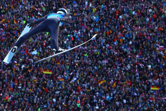 Andreas Wellinger of Germany competes during the FIS World Cup Ski Jumping Four Hills Tournament Men Individual HS128 on January 3, 2024 in Innsbruck, Austria. (Photo by Kai Pfaffenbach/Reuters)