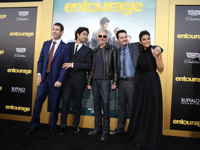 Writer/Director/Producer Doug Ellin, Adrian Grenier, Billy Bob Thornton, Kevin Dillon and Emmanuelle Chriqui seen at Warner Bros. Premiere of "Entourage" held at Regency Village Theatre on Monday, June 1, 2015, in Westwood, Calif. (Photo by Eric Charbonneau/Invision for Warner Bros./AP Images)