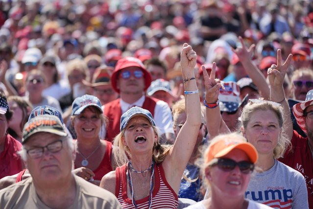 Supporters arrive before Republican presidential candidate former President Donald Trump speaks during a campaign rally, Saturday, July 13, 2024, in Butler, Pa. (Photo by Evan Vucci/AP Photo)