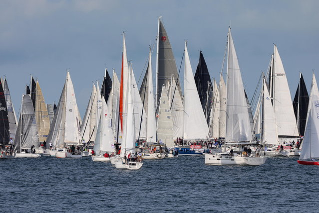 The start of Barcolana number 56, the largest regatta in the world taking place since 1969, with 1,757 boats registered in this year's event, in Trieste, Italy, 13 October 2024. (Photo by Gabriele Cozzoli/EPA)