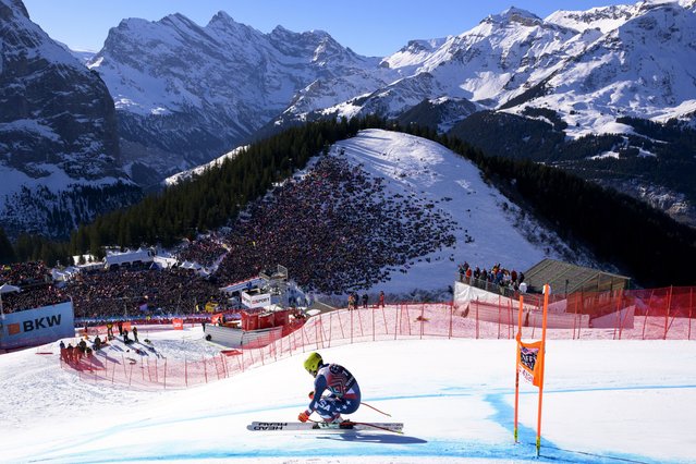Ryan Cochran Siegle of the United States in action during the Men's Downhill race at the FIS Alpine Skiing World Cup in Wengen, Switzerland, 18 January 2025. (Photo by Jean-Christophe Bott/EPA/EFE)