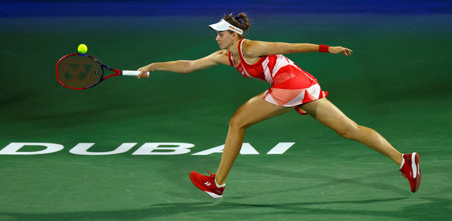 Kazakhtan's Elena Rybakina in action during her quarter final match against Sofia Kenin of the U.S. during the Dubai Championships in Dubai, United Arab Emirates, on February 20, 2025. (Photo by Rula Rouhana/Reuters)