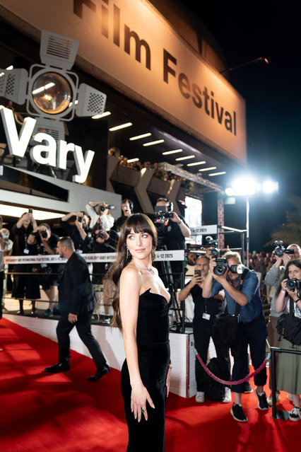 American actress Dakota Johnson poses on the red carpet during the 59th Karlovy Vary International Film Festival on July 5, 2025 at Spa Hotel Thermal in Karlovy Vary, Czech Republic. (Photo by Gabriel Kuchta/Getty Images)