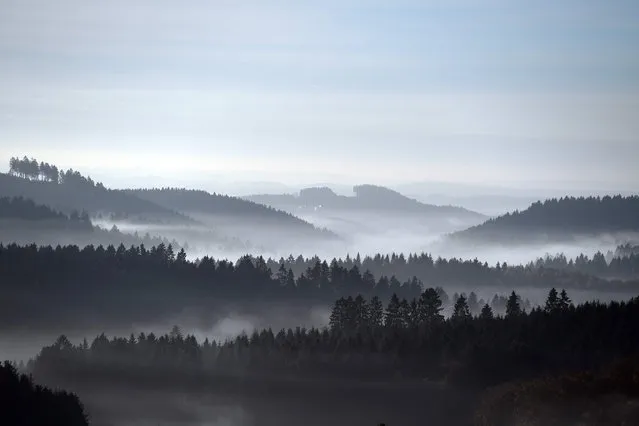 The morning fog hangs over the valleys near Meinerzhagen, Germany, 1 November 2016. (Photo by Federico Gambarini/AFP Photo/DPA)