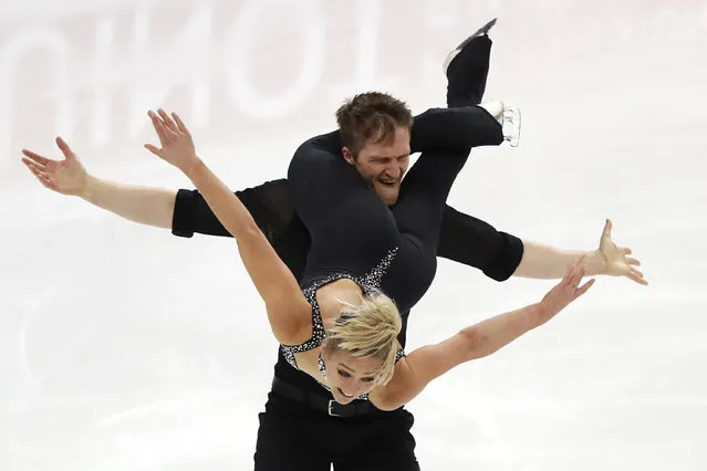 Britain's Lydia Smart and Harry Mattick perform in the pairs short program during the ISU European Figure Skating Championships in Kaunas, Lithuania, Wednesday, January 10, 2024. (Photo by Mindaugas Kulbis/AP Photo)