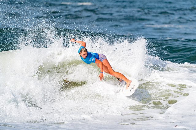 Kirra Pinkerton of United States surfs in the Heat 3 of the Round of 16 during the 2024 GWM Sydney Surf Pro at North Narrabeen Beach on May 12, 2024 in Sydney, Australia. (Photo by Andy Cheung/Getty Images)