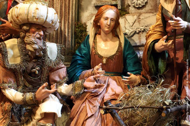 Neapolitan Christmas Nativity figurines on display at 'Maestri Ferrigno', which opened in 1836, at Via San Gregorio Armeno