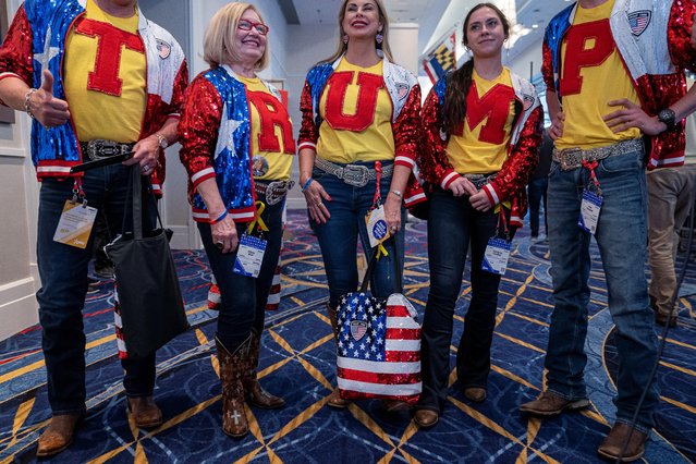 Supporters of former President Donald Trump display a set of shirts that spell out Trump's name at the Conservative Political Action Conference (CPAC) at Gaylord National Convention Center in National Harbor, Maryland, U.S., March 3, 2023. (Photo by Nathan Howard/Reuters)