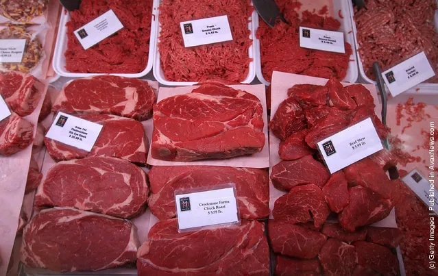 Cuts of beef are displayed at Marina Meats