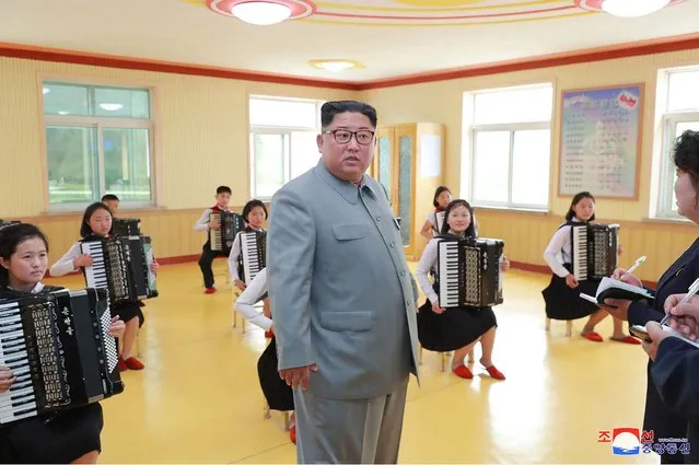 This undated picture released from North Korea's official Korean Central News Agency (KCNA) via KNS on June 1, 2019 shows North Korean leader Kim Jong Un visiting the 250-mile Journey for Learning Schoolchildren's Palace in Jagang province in North Korea. (Photo by KCNA via KNS/AFP Photo)