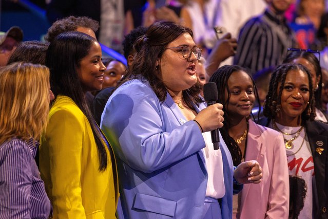 Influencer Olivia Julianna speaks during the 2024 Democratic National Convention (DNC) in Chicago, IL. on August 21, 2024. (Photo by Rex Features/Shutterstock)