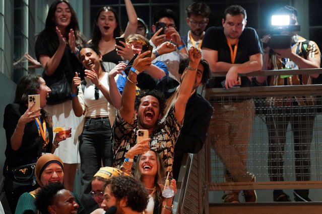 Supporters react during a watch party for Zohran Mamdani's primary election, which includes his bid to become the Democratic candidate for New York City mayor in the upcoming November 2025 election, in New York City, on June 24, 2025. (Photo by David 'Dee' Delgado/Reuters)