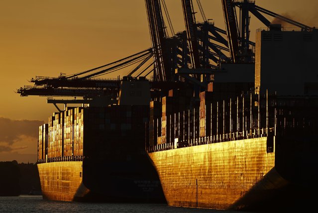 Shipping containers are seen at the port of Hamburg, Germany, on Monday, July 28, 2028. US President Donald Trump announced Sunday that the United States and the European Union reached a framework for a trade deal, ending a monthslong saga with America’s largest trading partner. Trump announced a 15% levy on most imports from the EU, including automobiles, pharmaceuticals and semiconductors. (Photo by Christian Charisius/dpa)