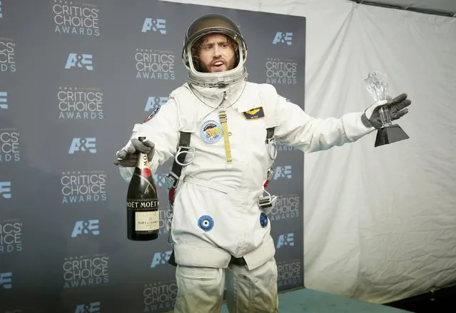 Show host T.J. Miller wears a spacesuit as he poses backstage at the 21st Annual Critics' Choice Awards in Santa Monica, California January 17, 2016. (Photo by Danny Moloshok/Reuters)