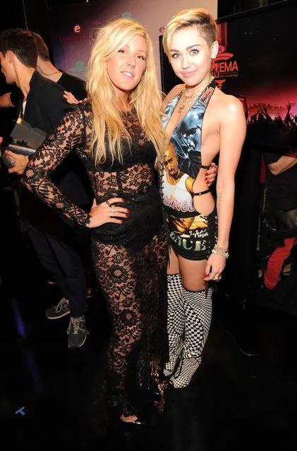 Ellie Goulding and Miley Cyrus attend the MTV EMA's 2013 in Amsterdam. (Photo by Kevin Mazur/WireImage)