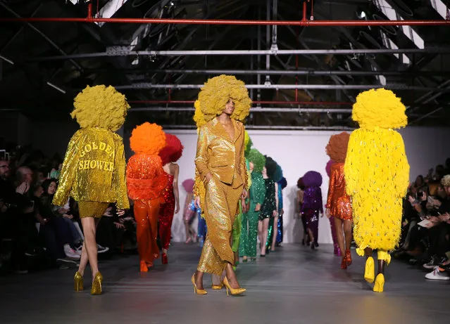 Models present creations at the Ashish catwalk show at London Fashion Week Autumn/Winter 2016 in London, Britain February 22, 2016. (Photo by Neil Hall/Reuters)