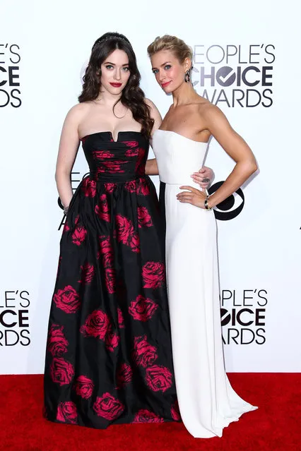 Kat Dennings and Beth Behrs arrive at the 40th Annual People's Choice Awards at Nokia Theatre L.A. Live on January 8, 2014 in Los Angeles, California. (Photo by John Salangsang/Splash News)