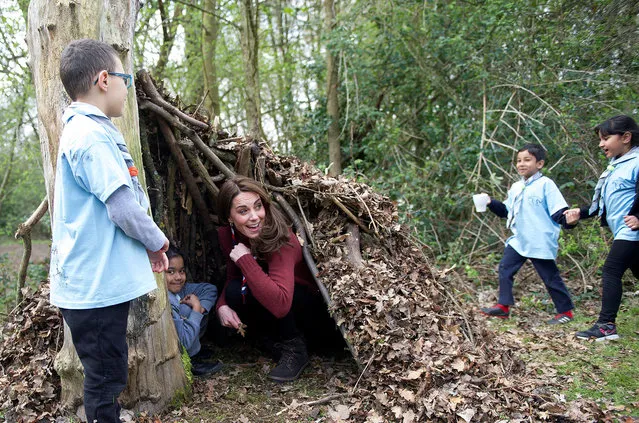 Britain's Catherine, Duchess of Cambridge, visits the Scout's headquarters at Gilwell Park, Essex, Britain on March 28, 2019. (Photo by Eddie Mulholland/Pool via Reuters)