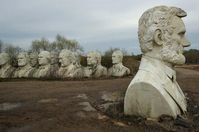 Standing nearly 20-feet-high, 43 U.S. Presidential busts rest on April 9, 2019 in Croaker, Virginia. (Photo by Patrick Smith/Getty Images)