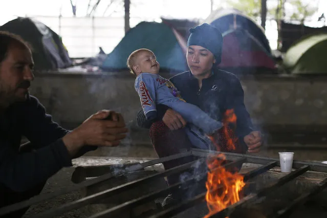 A family sits by the fire at a makeshift camp for migrants and refugees at the Greek-Macedonian border near the village of Idomeni, Greece, April 1, 2016. (Photo by Marko Djurica/Reuters)