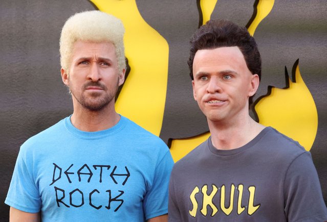 Cast member Ryan Gosling and Mikey Day, dressed as Beavis and Butt-Head from an SNL skit, attend a premiere for the film “The Fall Guy” in Los Angeles, California, on April 30, 2024. (Photo by Mario Anzuoni/Reuters)