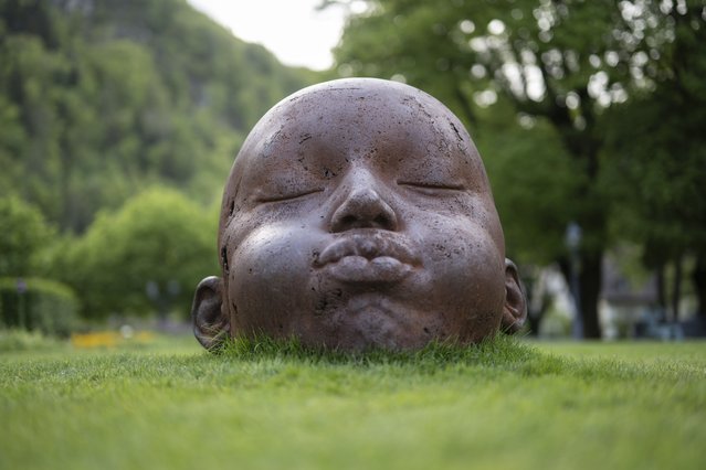The sculpture “About memories II-VI” by Spanish artist Samuel Salcedo at the international outdoor art exhibition “Bad Ragartz” in Bad Ragaz, Switzerland, 28 April 2024 (issued 29 April 2024). The exhibition officially opens on 04 May and runs until 30 October. Artworks by 88 artists are on display. (Photo by Gian Ehrenzeller/EPA)