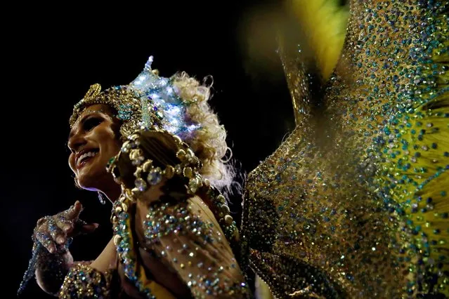 Drum queen Livia Andrade of Paraiso do Tuiuti samba school performs during the first night of the Carnival parade at the Sambadrome in Rio de Janeiro, Brazil on February 24, 2020. (Photo by Ricardo Moraes/Reuters)