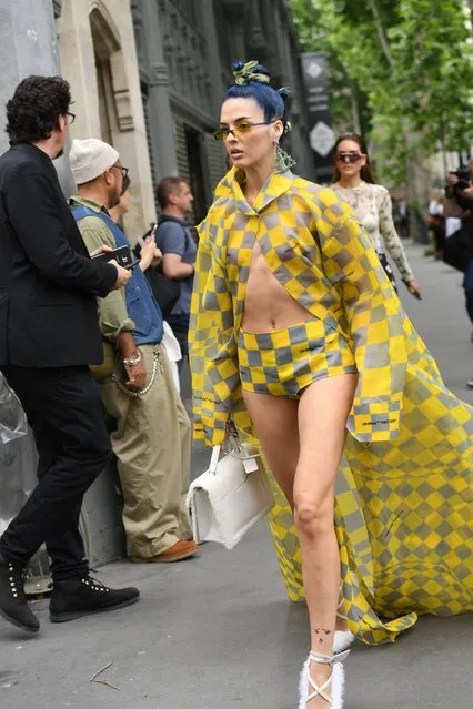 Sita Abellan is seen wearing yellow grey plaid shorts and coat outside Off White during Paris Fashion Week – Menswear Spring/Summer 2020 on June 19, 2019 in Paris, France. (Photo by SIPA Press/Rex Features/Shutterstock)